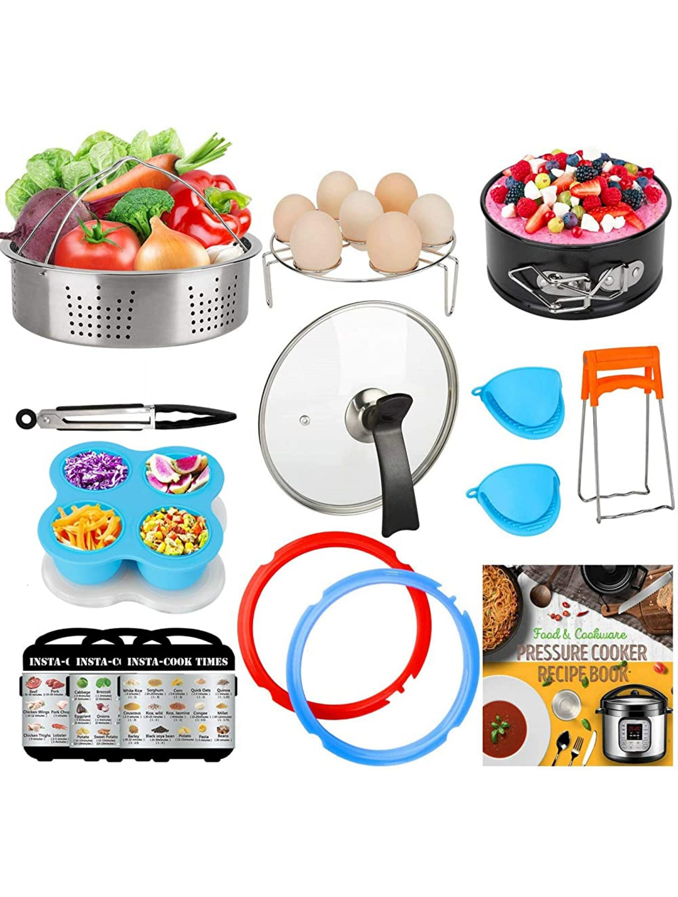 3-Quart-Accessories-Set with Tempered Glass Lid Sealing Rings Compatible with Instant Pot Mini 3 Including Steamer Basket Springform Pan Egg Rack Trivet Works with 3 Qt Instapot Cookbook Cover - BMZNO8TW5