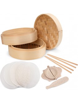 Annie’s Kitchen Premium 10 Inch Handmade Bamboo Steamer Baskets Lid Dumpling Maker with Spoon-4 Reusable Cotton Liners-2 sets Chopsticks- For Rice Vegetables Fish Meat & Desserts 10 Inch- 2 Tiers - BBMNRS9TW