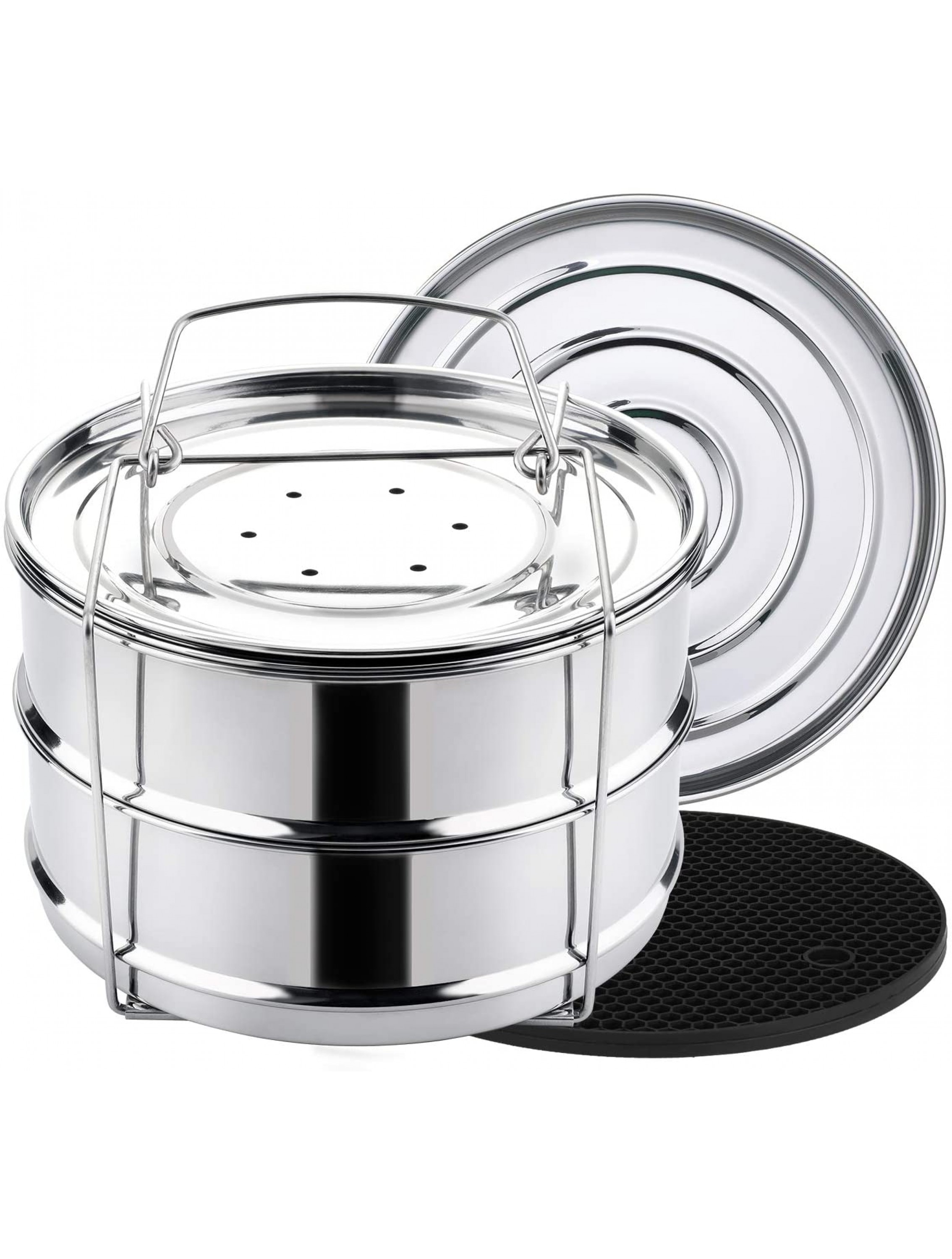 Aozita 3 Quart Stackable Steamer Insert Pans Accessories for Instant Pot Mini 3 qt Pot in Pot Baking Casseroles Lasagna Pans Food Steamer for Pressure Cooker Upgrade Interchangeable Lids - BYDRJA0ZZ