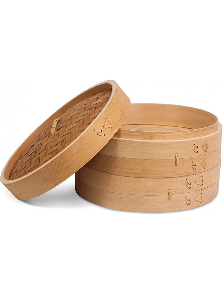 BirdRock Home 10 Inch Bamboo Steamer for Cooking Vegetables and Dumplings Classic Traditional 2 Tier Design Healthy Food Prep Great for Dim Sum Chicken Fish Veggies Steam Basket Natural - BG4WBV5WO