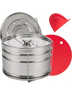 DEGIKO Pressure Cooker Stackable Steamer Insert Pans 3 Tiers to Cook 3 Dishes at the Same Time 304 Stainless Steel 2 Different Lids 1 Silicone Glove and 1 Silicone Trivet Included - BSAGLSFLV