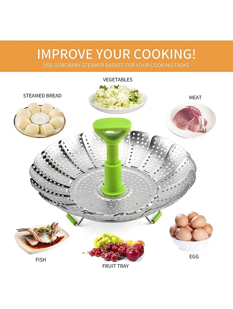 GOBOBABY Cooking Steamer Basket Stainless Steel Vegetable Steamer for Cooking Foldable to Fit Various Size Pot 7.1 to 11 - BLUW35RJX