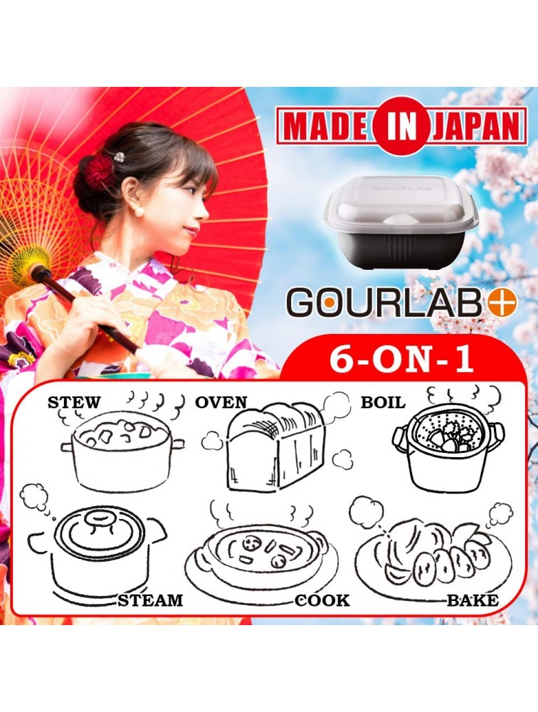 GOURLAB+ All in 1 Japanese Microwave Cookware Steamer for Cooking Bento Box BPA Free Made in Japan Black - BNMAYVLA9