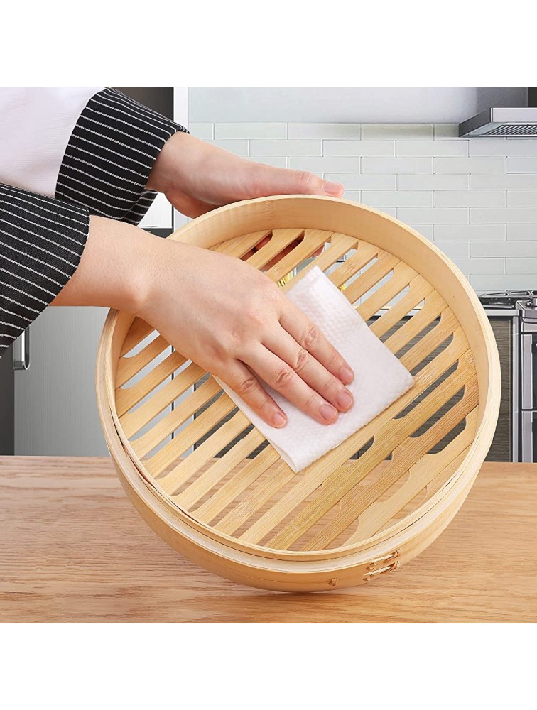 HAPPi STUDIO Bamboo Steamer Basket 10 inch and 304 Stainless Steel Steamer Ring Set 100% Natural Handmade 2-Tier Dumpling Steamer for Cooking Dim sum Bao Buns Bamboo Steamer Liner Included - BEQN28ZU4