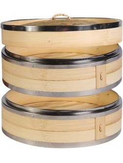Hcooker 2 Tier Kitchen Bamboo Steamer with Double Stainless Steel Banding for Asian Cooking Buns Dumplings Vegetables Fish Rice - BVJ4IH7QJ