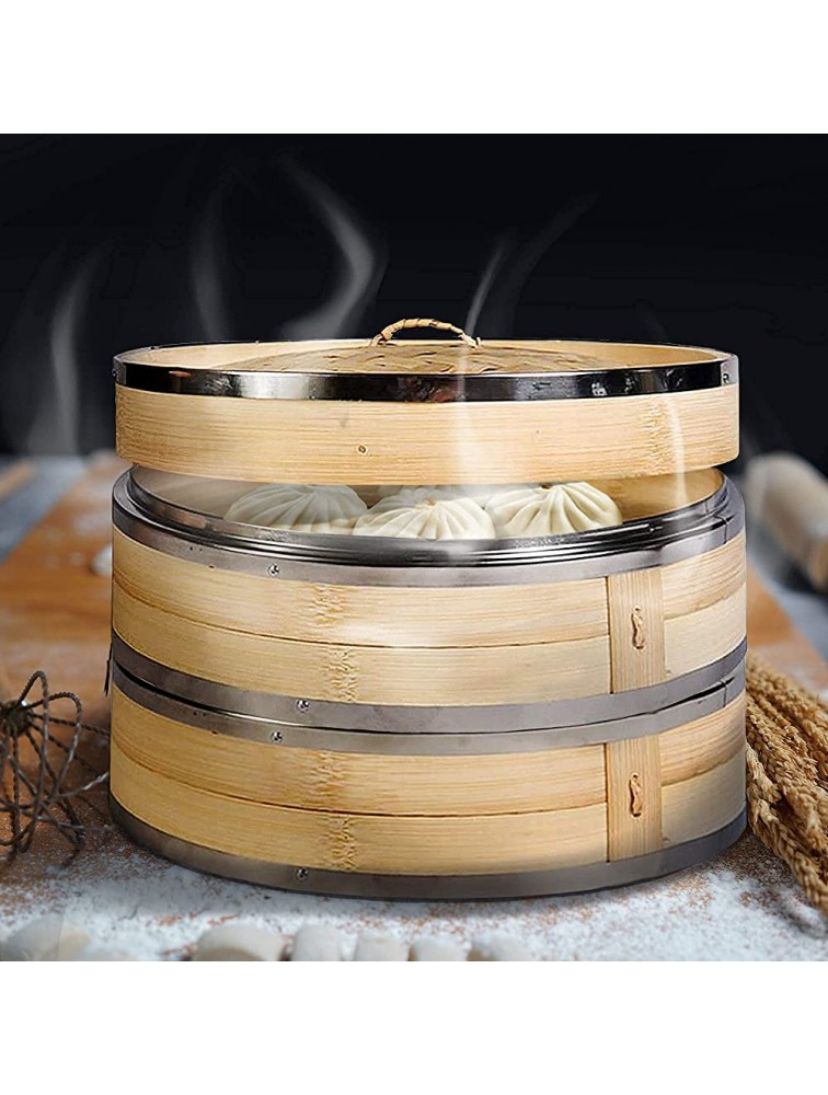 Home Flamingo Natural 10 Inch Bamboo Steamer Basket dumpling steamer bamboo Chinese steamer bamboo Vegetables Fish and Dumpling Steamer Stainless Steel Bands Includes Chopsticks and Liners - BY9FUQGPR
