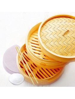 Mister Kitchenware 10 Inch Handmade Bamboo Steamer 2 Tier Baskets Healthy Cooking for Vegetables Dim Sum Dumplings Buns Chicken Fish & Meat Included Chopsticks 10 Liners & Sauce Dish - BMEH9YO9Q