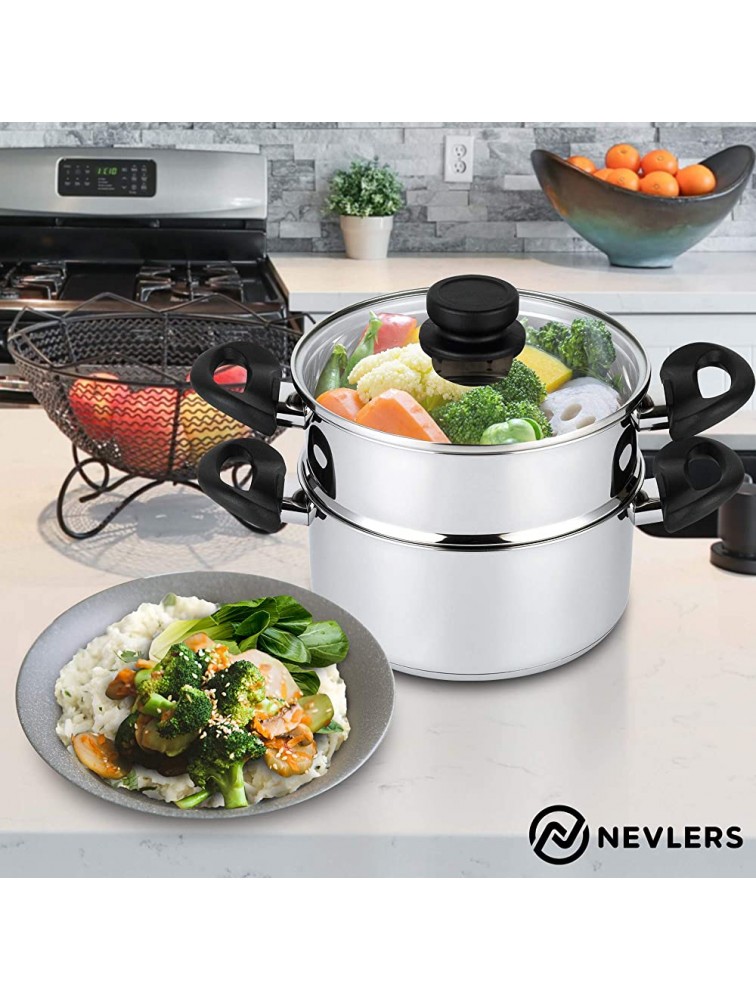 Nevlers Stainless Steel 3 Quart Steamer Pot with 2 Quart Steamer Insert and Glass Vented Lid 3 Piece Set Safe and Durable Great Addition to Every Kitchen - BZGFV75RG