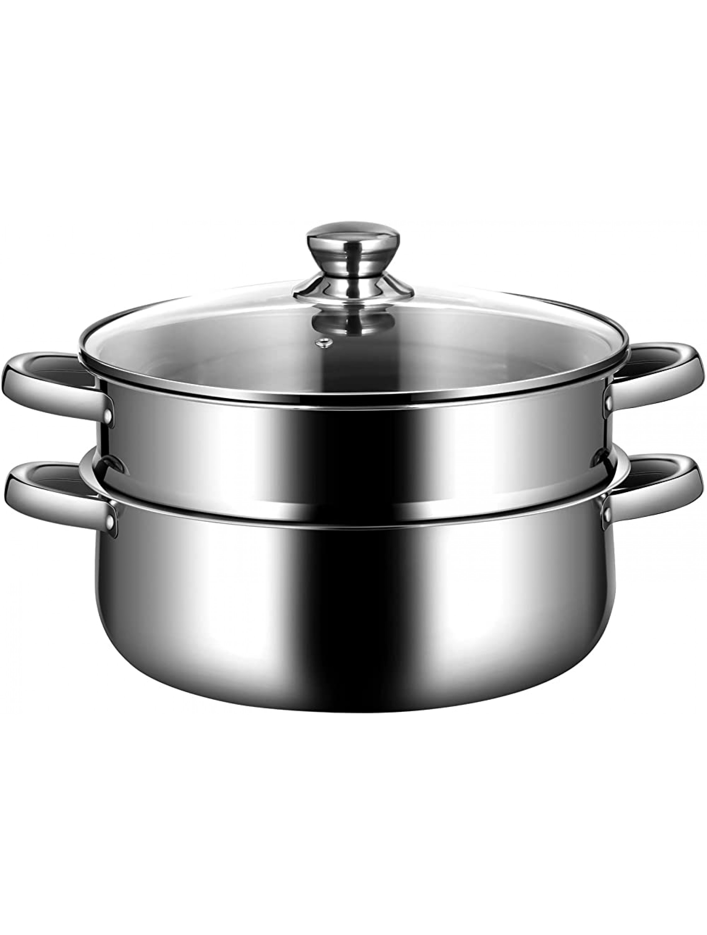PETSITE 2-Tier Stainless Steel Steamer Pot 5.3 Quart Stockpot 4.2 Quart Steamer Basket & Tempered Glass Lid Steaming Cookware Oven & Dishwasher Safe - B14H0JP46