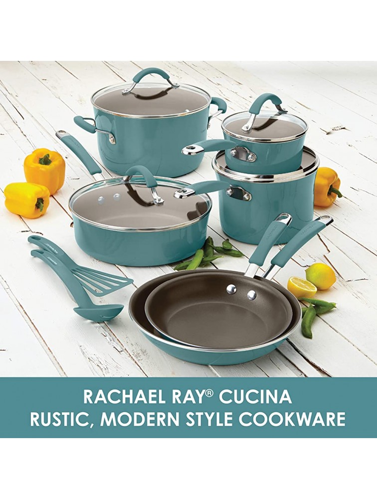 Rachael Ray Cucina Nonstick Sauce Pot Saucepot with Steamer Insert and Lid 3 Quart Agave Blue - B5NK3TRK5