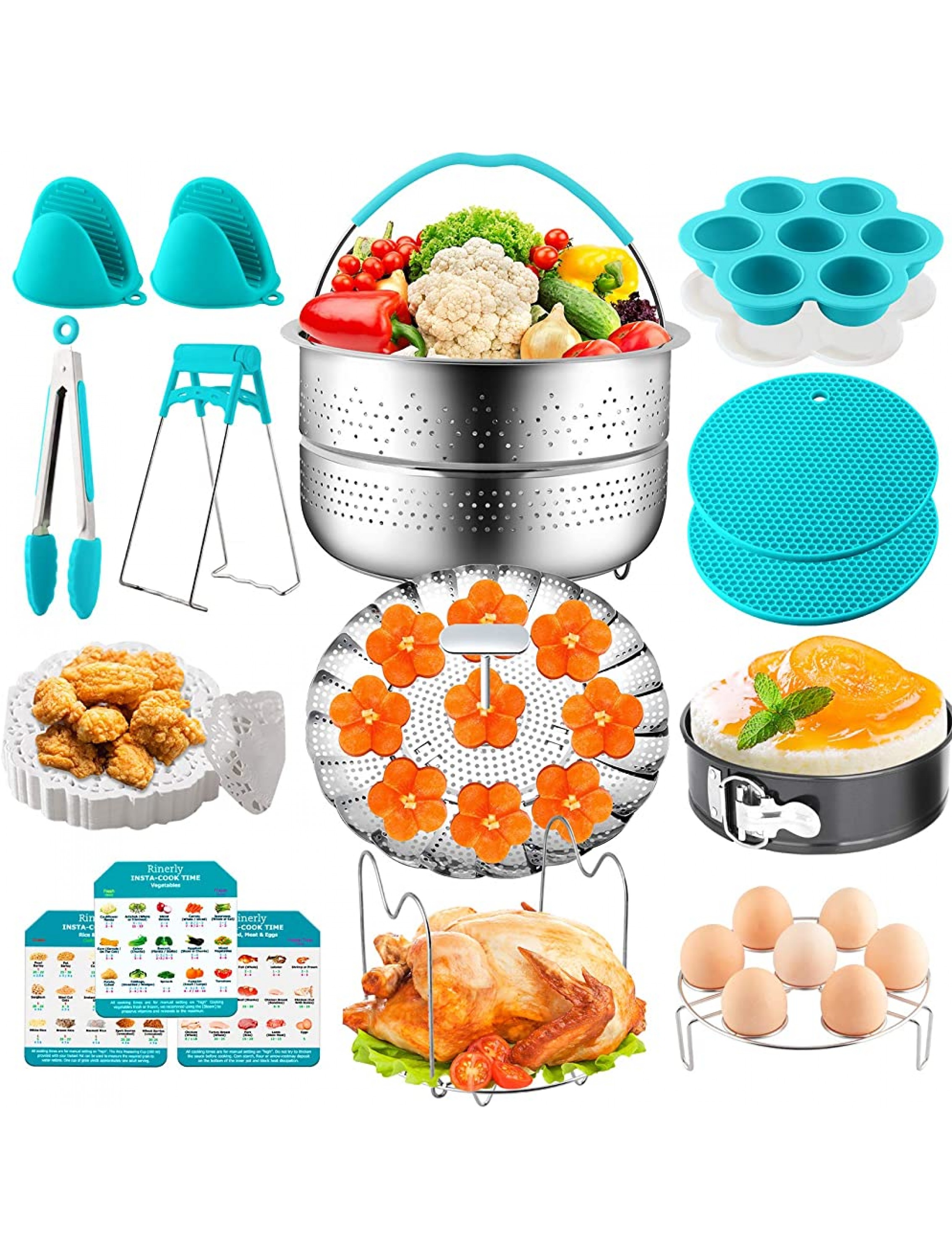 Rinerly Instant Pot Accessories,Compatible 6,8Qt Instant Pot Accessories Set-Steamers,Spring Pot,Vegetable Steamer Basket,Steamed Egg Rack,Egg Bite Mold,Kitchen Tong,Silicone Pad,Etc 90Pcs - B0D3ION1B