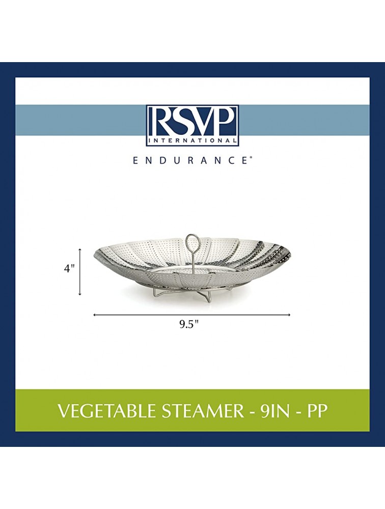 RSVP International Endurance Kitchen Collection Expandable Vegetable Steamer 9-inch Precision Pierced Stainless Steel - B1KBNLROI