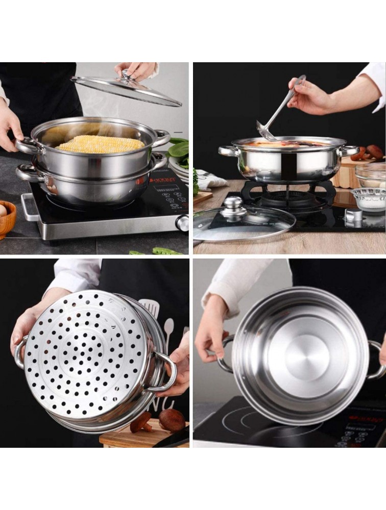 Stainless Steel Stack and Steam Pot Set and Lid,Steamer Saucepot double boiler-2 Tier Steamer Pot Steaming Cookware -Steamer Pot Glass Lid Food Veg Cooker Pot Cooking Pan For Kitcken Cooking Tool - B8L7P1EMH