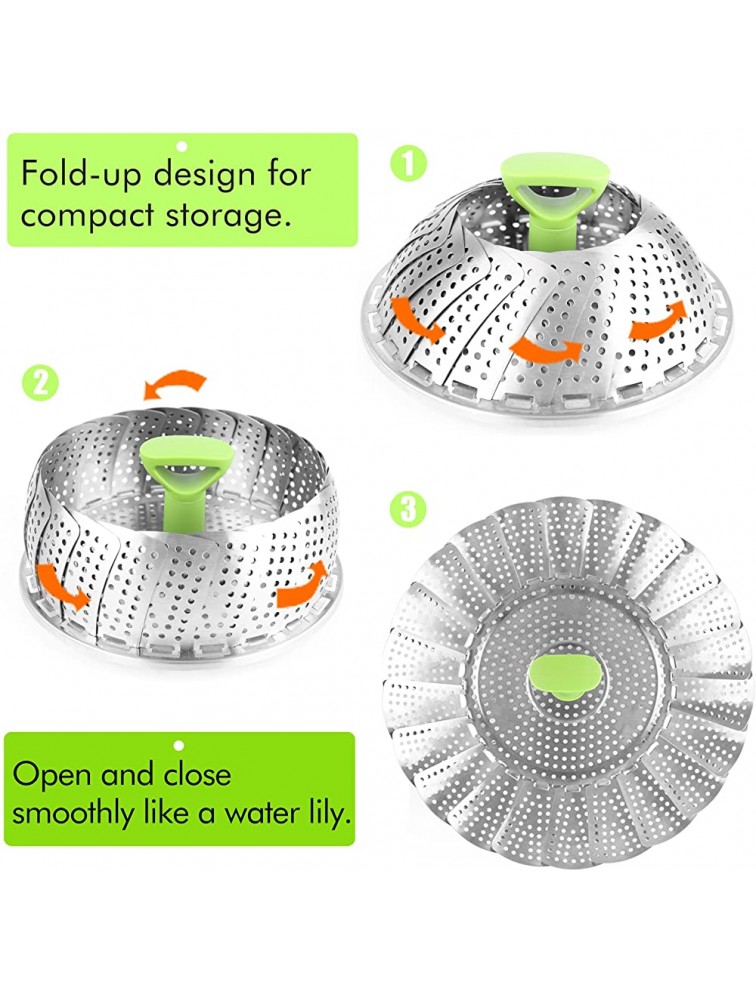 Steamer Basket Stainless Steel Vegetable Steamer Basket Folding Steamer Insert for Veggie Fish Seafood Cooking Expandable to Fit Various Size Pot 5.1 to 9 - B5VM99XPR