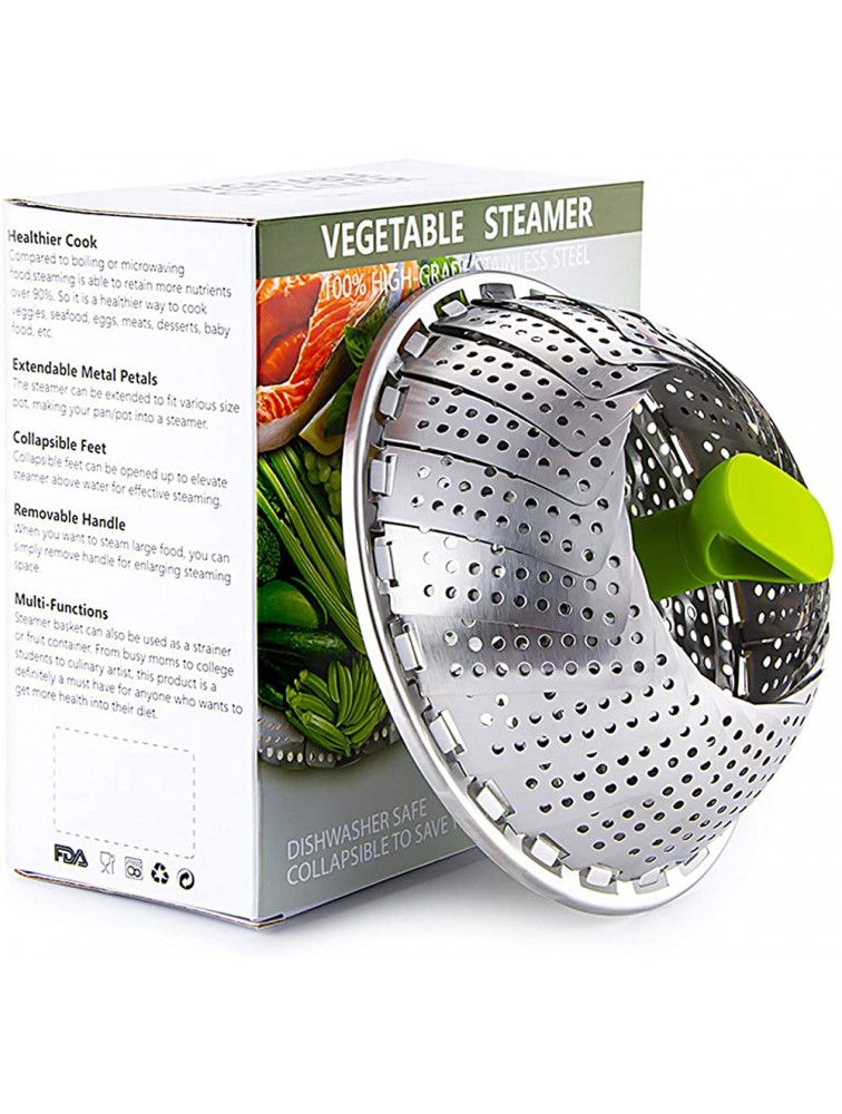 Vegetable Steamer Basket Stainless Steel Folding Steamer with Extending Removable Center Handle Insert for Veggie Seafood Cooking to Fit Various Size Pot 5.1 to 9, - BD7JO6N5D