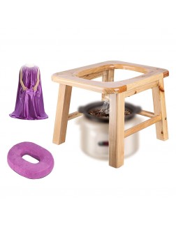 Yoni Steam Seat Wood with Gown V Steam Seat Kit Detox for Women Wooden Vaginial Steaming Stool Chair Set Feminine Vaginal Postpartum Care Handmade with Thick Cushion No Steamer - BWN0R6MSJ