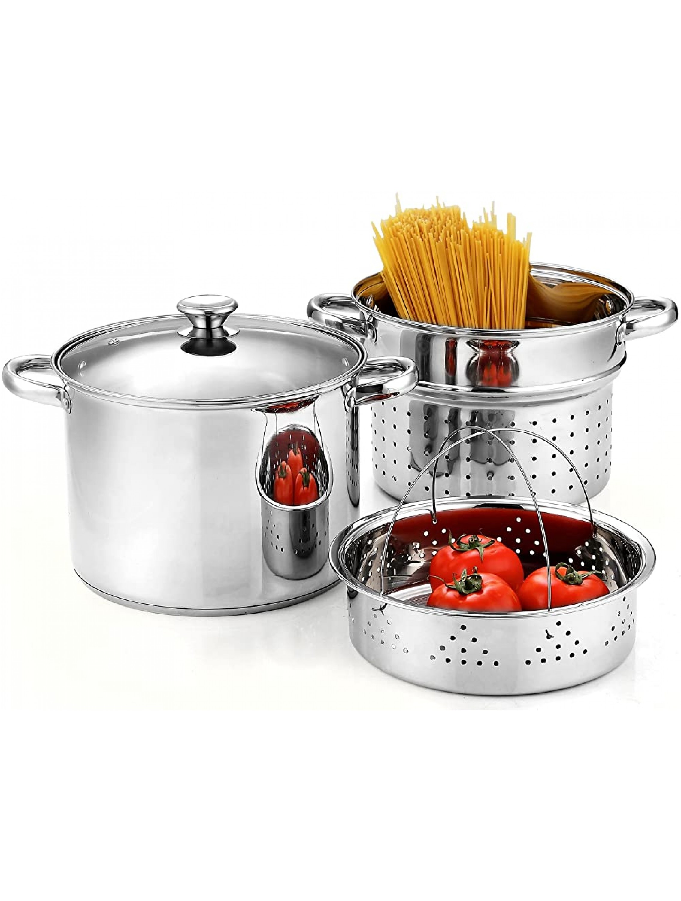 Cook N Home 4-Piece 8 Quart Multipots Stainless Steel Pasta Cooker Steamer - B87EIPRCF