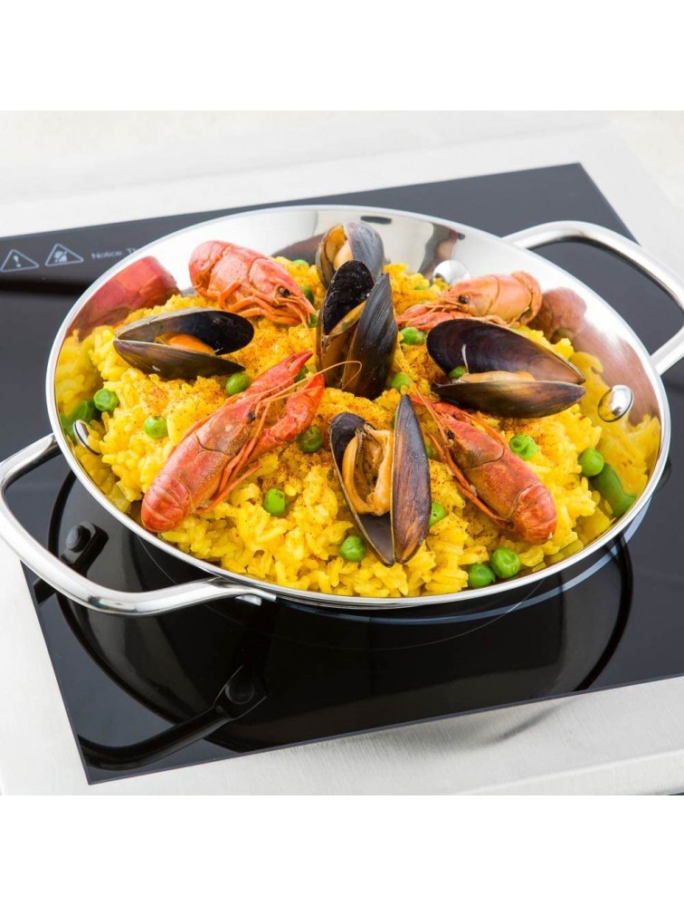 8 Inch Spanish Paella Pan 1 Induction Ready Paella Pan Heavy-Duty Riveted Handles Silver Stainless Steel Spanish Pan Dishwasher-Safe Paella Cookware For Homes or Restaurants Restaurantware - BKGZ95J79