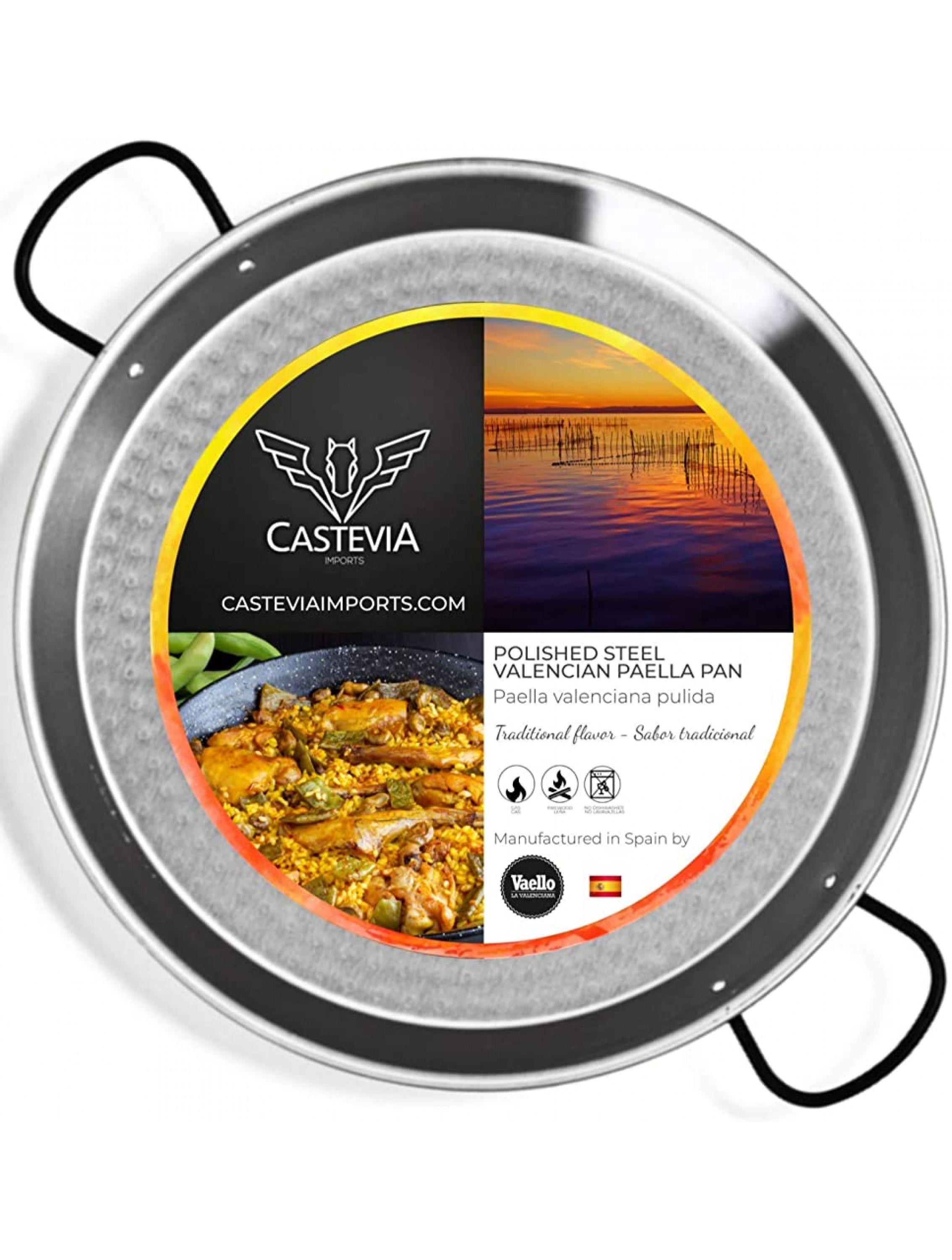 Castevia 24-Inch Polished Steel Paella Pan 60cm 20 Servings - BDE6A5IVN
