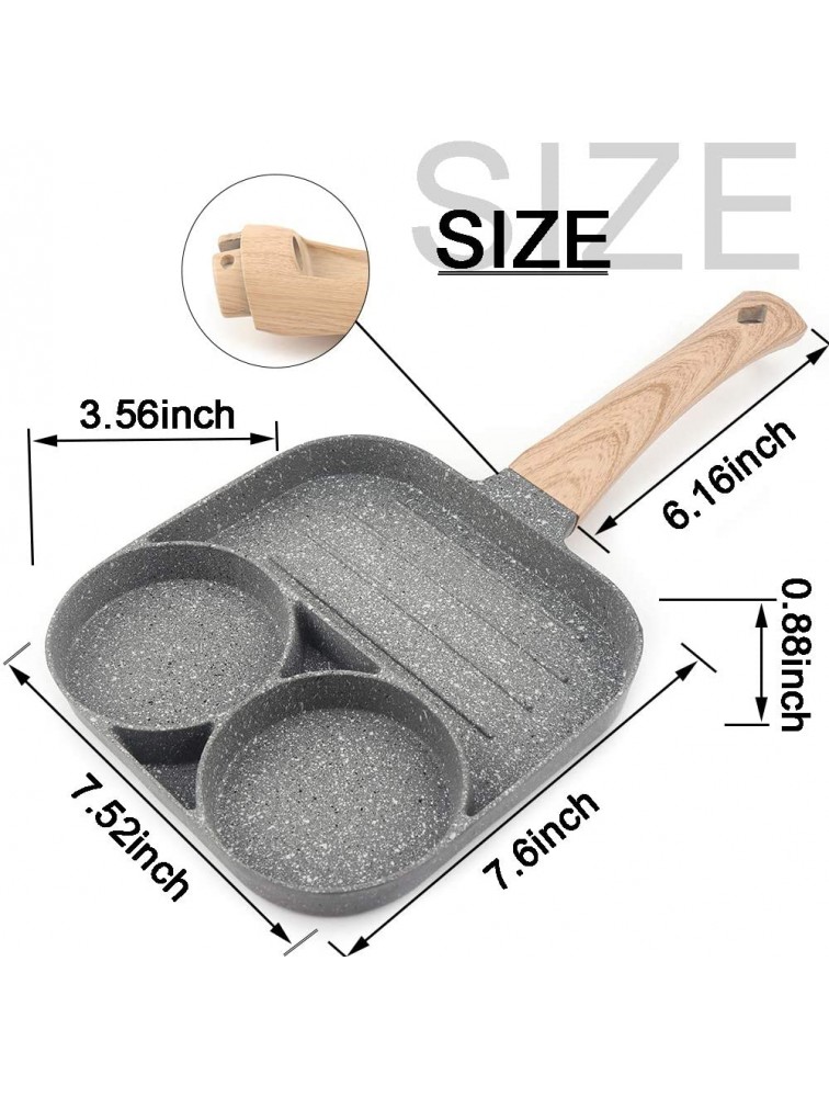2 in 1 Nonstick Egg Steak Frying Pan ,3 Section Aluminium Alloy Fried Egg Cooker With Wood Handle Suitable for Cooking Ham Omelet Egg Muffins Bacon - BZFHZTZFP