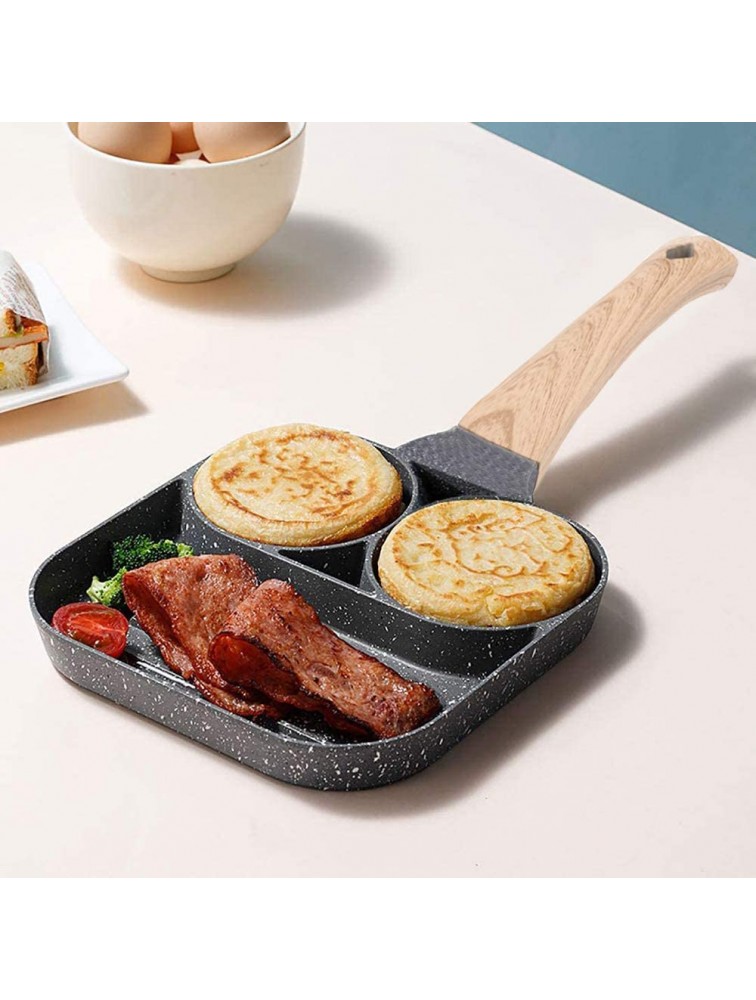 2 in 1 Nonstick Egg Steak Frying Pan ,3 Section Aluminium Alloy Fried Egg Cooker With Wood Handle Suitable for Cooking Ham Omelet Egg Muffins Bacon - BZFHZTZFP