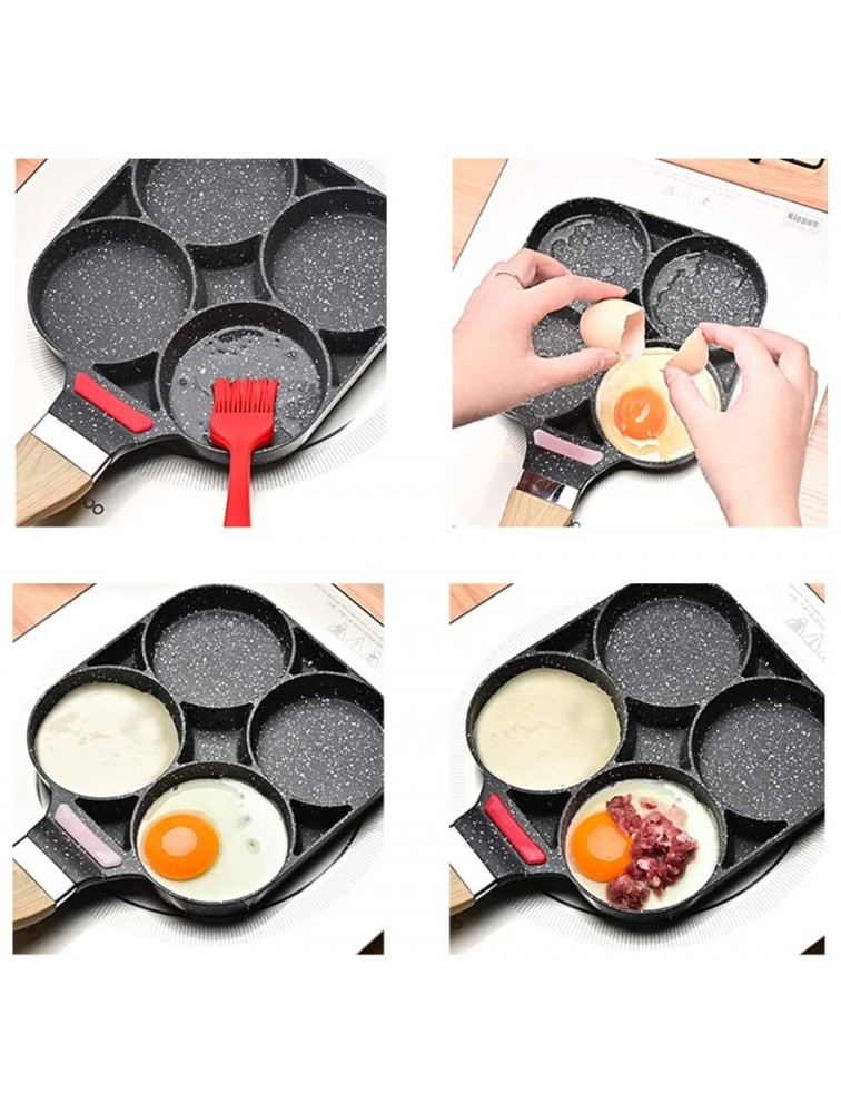 4-Cup Egg Pan with Non-stick Teflon Coating 7.5 inch Aluminum Egg Frying Pan Wood Grain Handle Pancake Pan Multi-purpose for Frying Eggs Burgers Gas Induction Electric Cooker - BY564H2R0