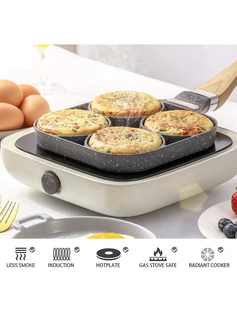 4-Cup Egg Pan with Non-stick Teflon Coating 7.5 inch Aluminum Egg Frying Pan Wood Grain Handle Pancake Pan Multi-purpose for Frying Eggs Burgers Gas Induction Electric Cooker - BY564H2R0