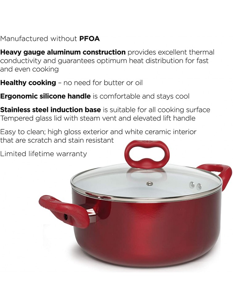 Ecolution Bliss 5 Quart Non-Stick Ceramic Stock Pot with Lid Cover Dutch Oven Multipurpose Use Silicone Stay Cool Handles Easy Clean Red - B4X1MQRV4