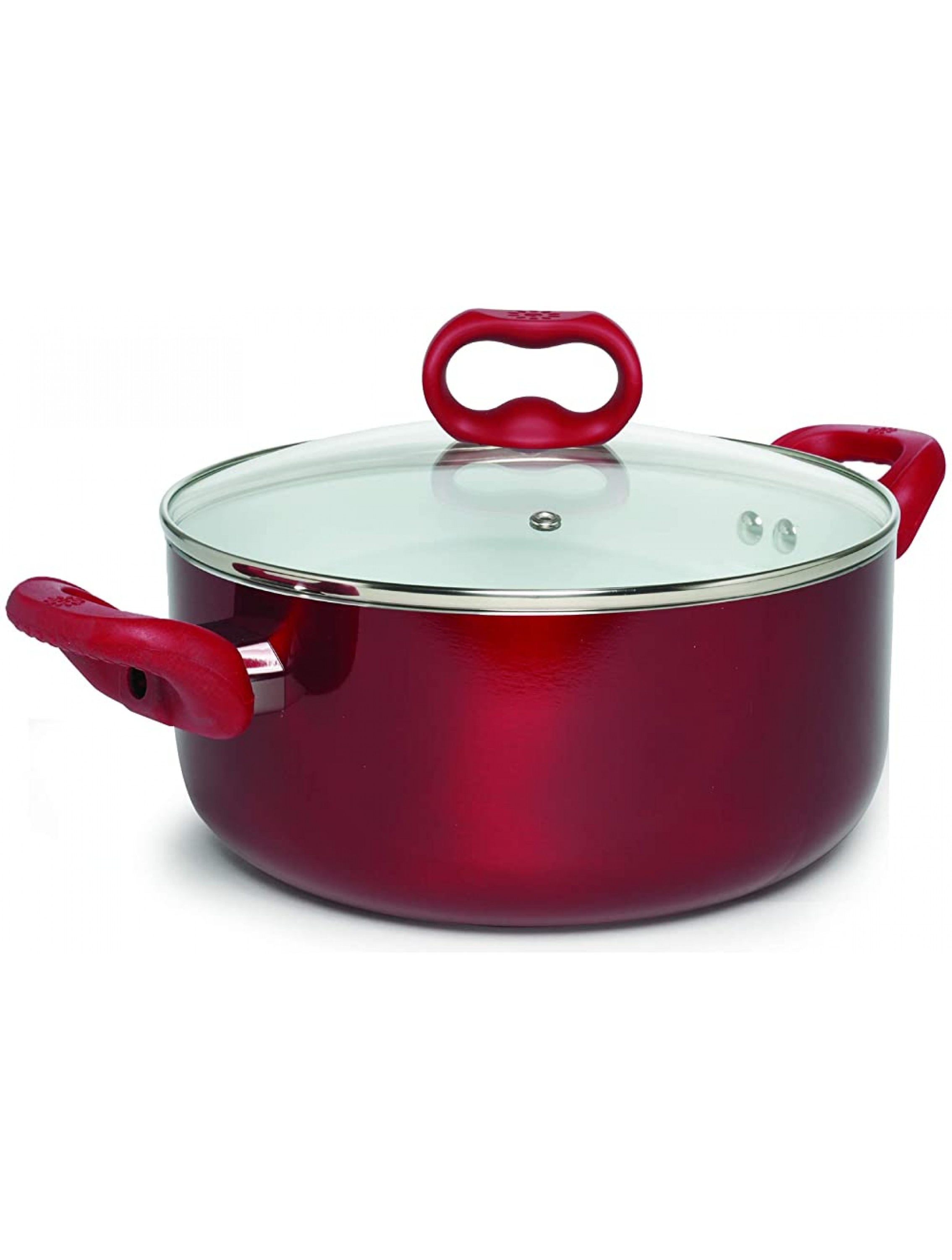 Ecolution Bliss 5 Quart Non-Stick Ceramic Stock Pot with Lid Cover Dutch Oven Multipurpose Use Silicone Stay Cool Handles Easy Clean Red - B4X1MQRV4