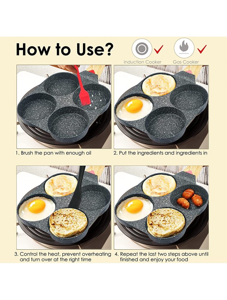 FECILA Egg Frying Pan Non Stick 4-Cup Fried Pan Aluminum Cooker with Spatula and Brush Pancake for Breakfast Easy to Clean Even Heating - BOW7KSUL2