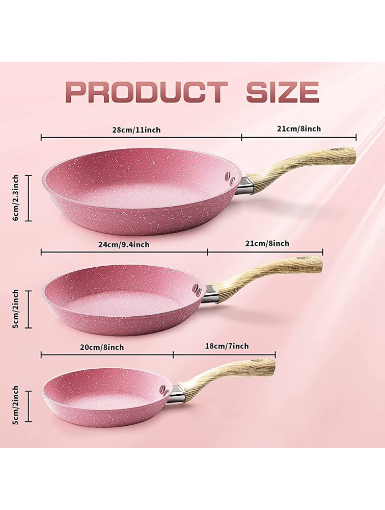 Frying Pan Nonstick 8 Inch Pink Egg Pan Non Stick Fry Pan 100% PTFE PFOA-Free Omelet Pan Toxin-Free Skillets Stone Cookware Anti-Warp Base with All Stove Tops Available Induction Compatible - BOTX90T6U
