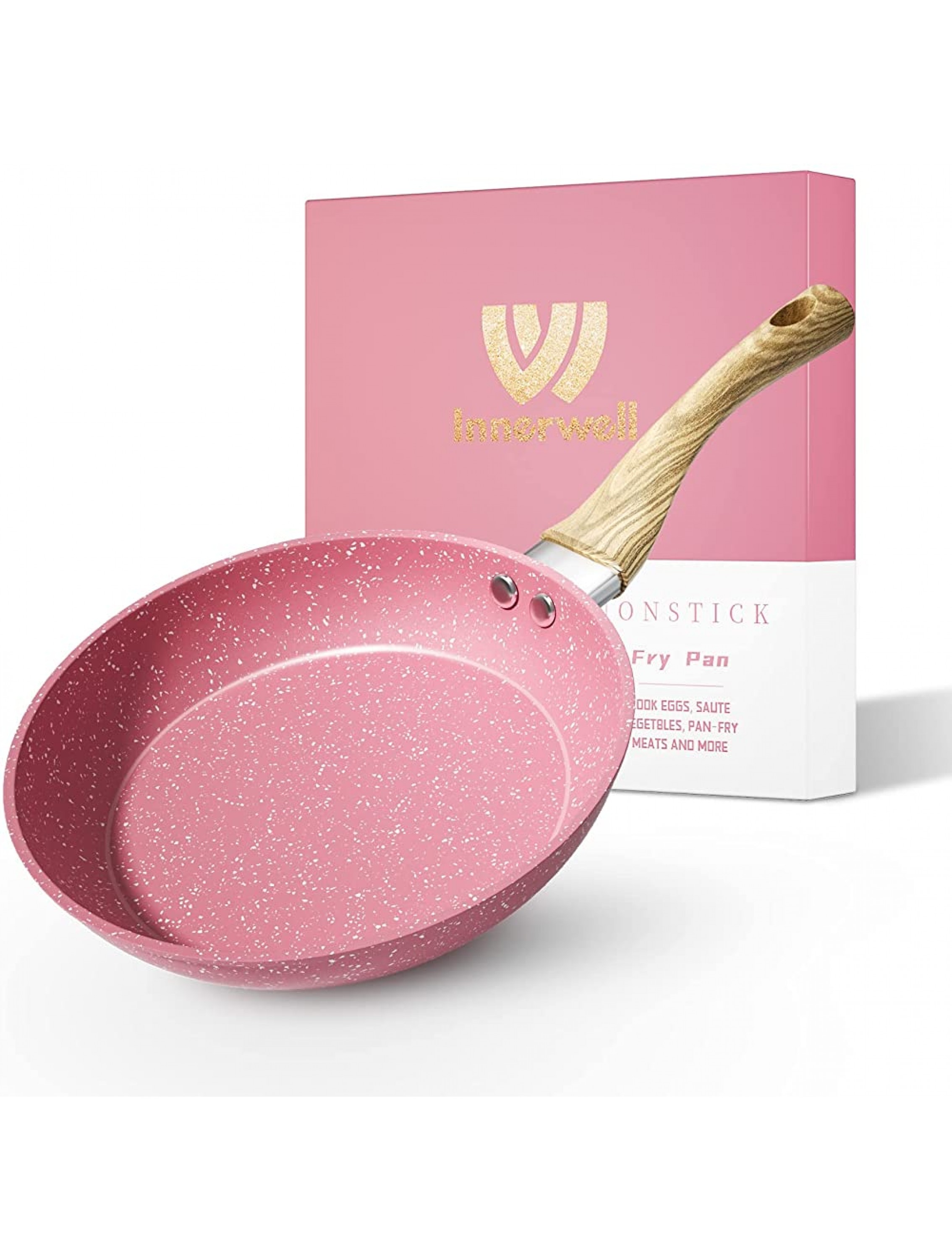 Frying Pan Nonstick 8 Inch Pink Egg Pan Non Stick Fry Pan 100% PTFE PFOA-Free Omelet Pan Toxin-Free Skillets Stone Cookware Anti-Warp Base with All Stove Tops Available Induction Compatible - BOTX90T6U