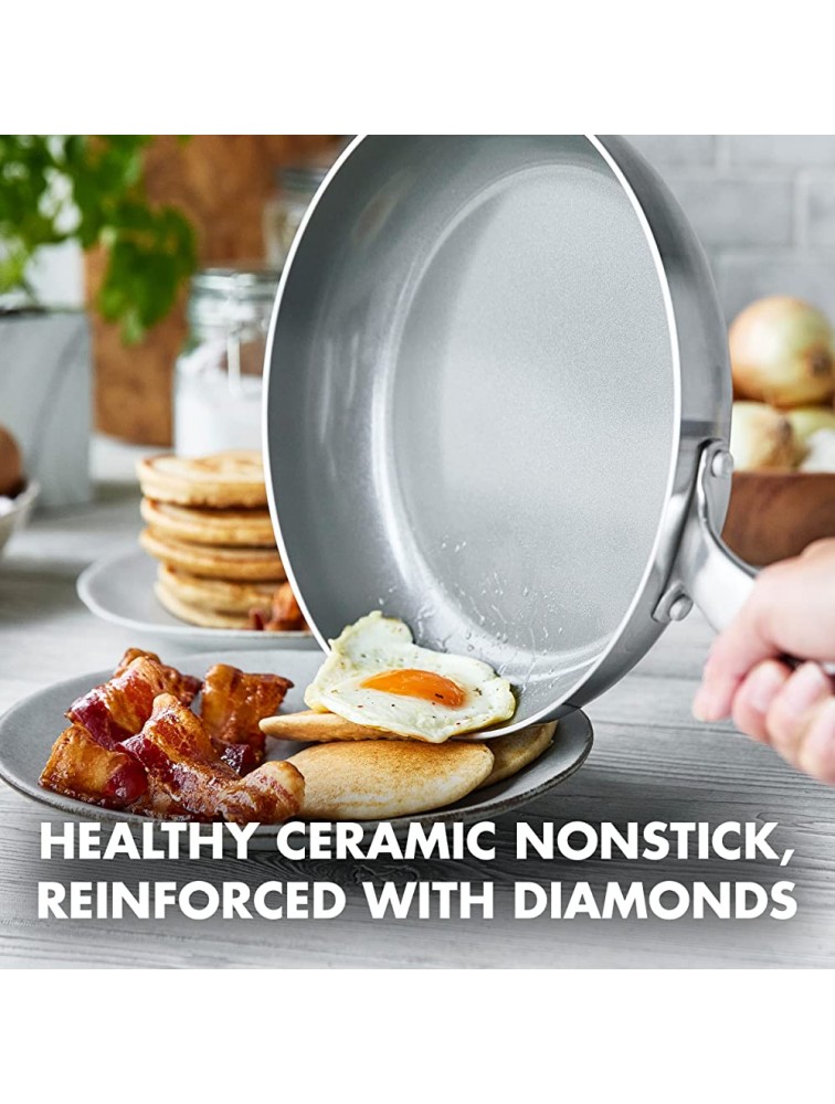 GreenPan Chatham Tri-Ply Stainless Steel Healthy Ceramic Nonstick 11 Frying Pan Skillet with Lid PFAS-Free Multi Clad Induction Dishwasher Safe Oven Safe Silver - BDN8P07HZ