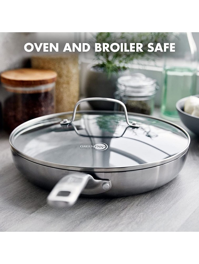 GreenPan Chatham Tri-Ply Stainless Steel Healthy Ceramic Nonstick 11 Frying Pan Skillet with Lid PFAS-Free Multi Clad Induction Dishwasher Safe Oven Safe Silver - BDN8P07HZ