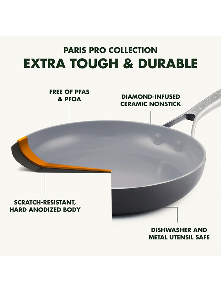 GreenPan Paris Pro Hard Anodized Healthy Ceramic Nonstick 11 Everyday Frying Pan Skillet with 2 Handles and Stainless Steel Lid PFAS-Free Dishwasher Safe Grey - B4E2Y67YH