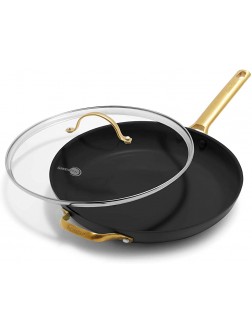 GreenPan Reserve Hard Anodized Healthy Ceramic Nonstick 12" Frying Pan Skillet with Helper Handle and Lid Gold Handle PFAS-Free Dishwasher Safe Oven Safe Black - B3VXM21IU