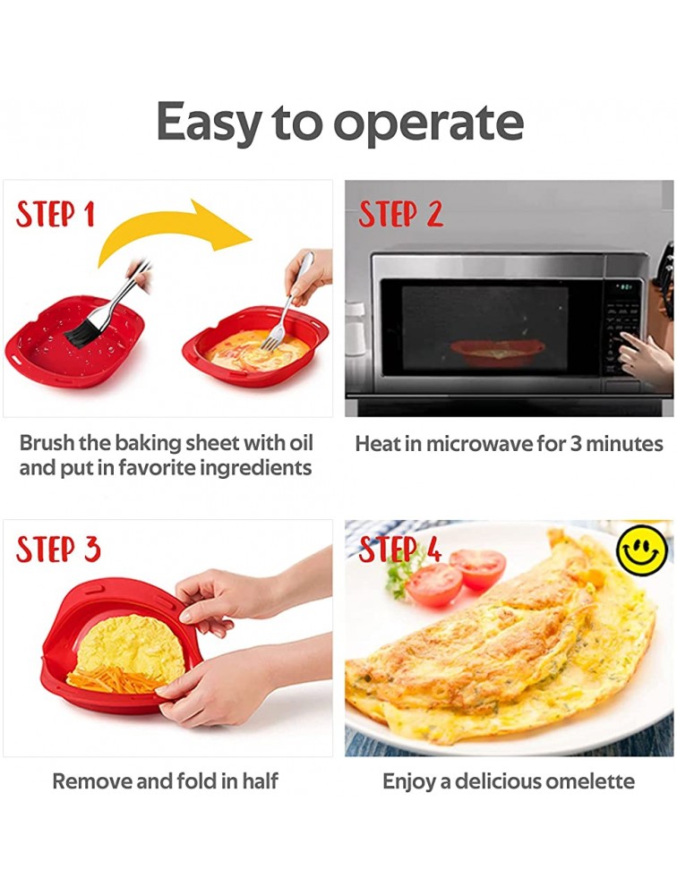 KOXHOX 2 Pack Silicone Omelette Maker Microwave Oven Non Stick Omelette Maker Egg Roll Baking Plate Pan Omelette Maker Red - BPBUQN56P