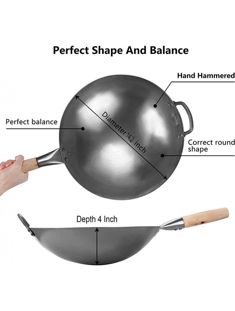 LIGHTOTOS Wok Pan 14.2'' Round Bottom Hand Hammered Carbon Steel Wok With Apron cswp-001 - B63QGVPZQ