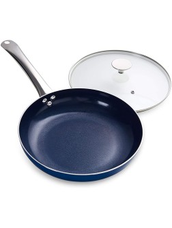 MICHELANGELO 10 Inch Frying Pan with Lid Blue Frying Pan Nonstick Skillet with Lid & Diamond Coating Nonstick Frying Pan Diamond Fry Pan Blue Nonstick Skillet 10 Inch Pan- Induction Compatible - B31XYN1OU