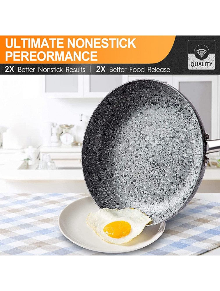 MICHELANGELO 10 Inch Frying Pan with Lid Nonstick Stone Frying Pan with Non toxic Stone-Derived Coating Granite Frying Pan Nonstick Frying Pans with Lid Stone Skillets Induction Compatible - BJWNPHSE5