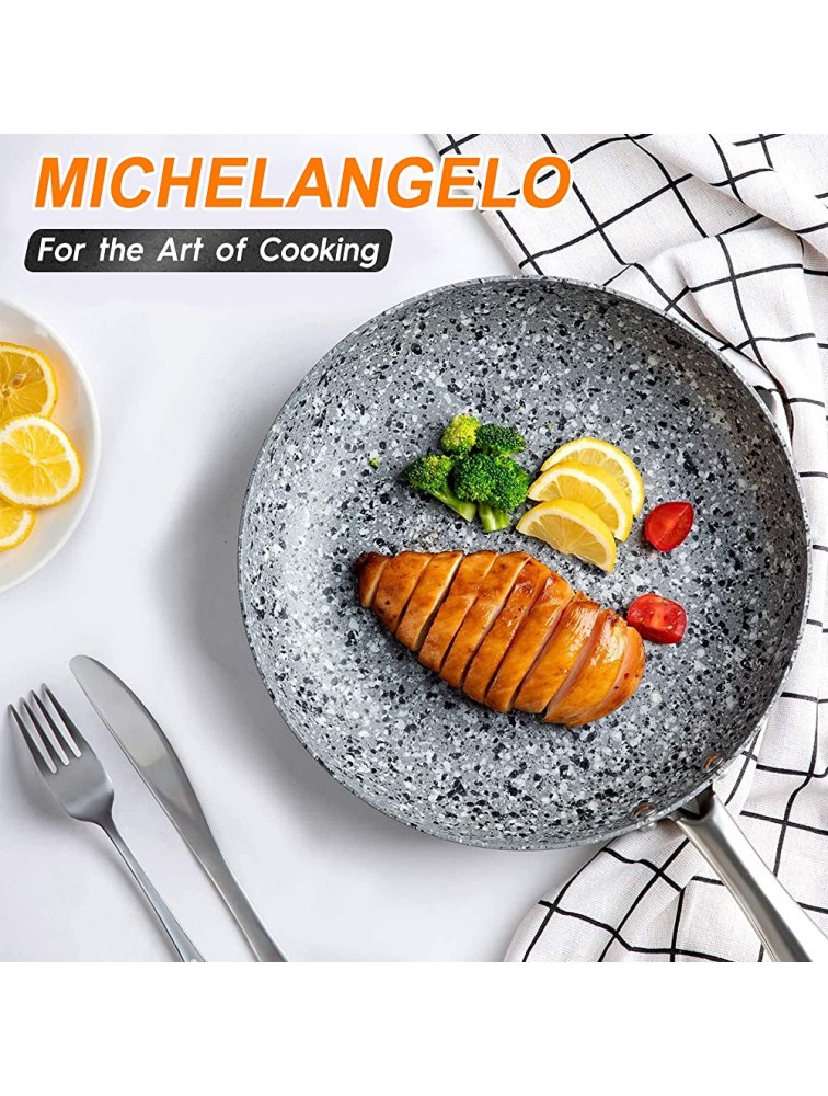 MICHELANGELO 10 Inch Frying Pan with Lid Nonstick Stone Frying Pan with Non toxic Stone-Derived Coating Granite Frying Pan Nonstick Frying Pans with Lid Stone Skillets Induction Compatible - BJWNPHSE5