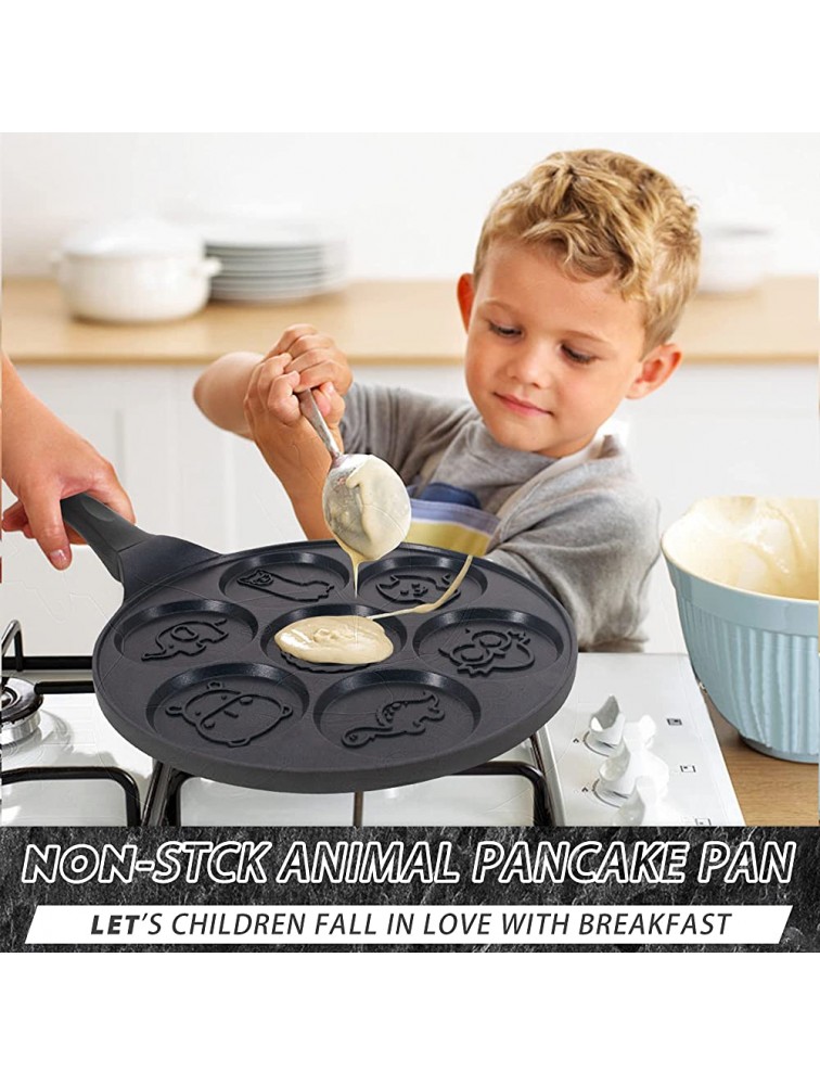 Non-stick Pancake Pan Animal Pancake Maker Pan with 7-Cup Mini Blini Pancake Mold for Kids Black - BTR34ZPB9