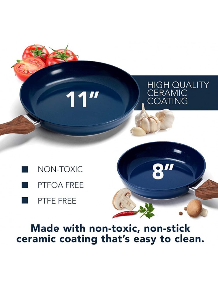 Phantom Chef 8” and 11 Frying Pan Set | Pure Aluminum Nonstick Frying Pan Set With Easy Clean Ceramic Coating | Soft Touch Stay Cool Handle | PTFE PFOA Lead and Cadmium Free Fry Pan | 2 Piece | Navy - B4NKW4FEK