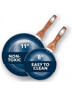Phantom Chef 8” and 11" Frying Pan Set | Pure Aluminum Nonstick Frying Pan Set With Easy Clean Ceramic Coating | Soft Touch Stay Cool Handle | PTFE PFOA Lead and Cadmium Free Fry Pan | 2 Piece | Navy - B4NKW4FEK