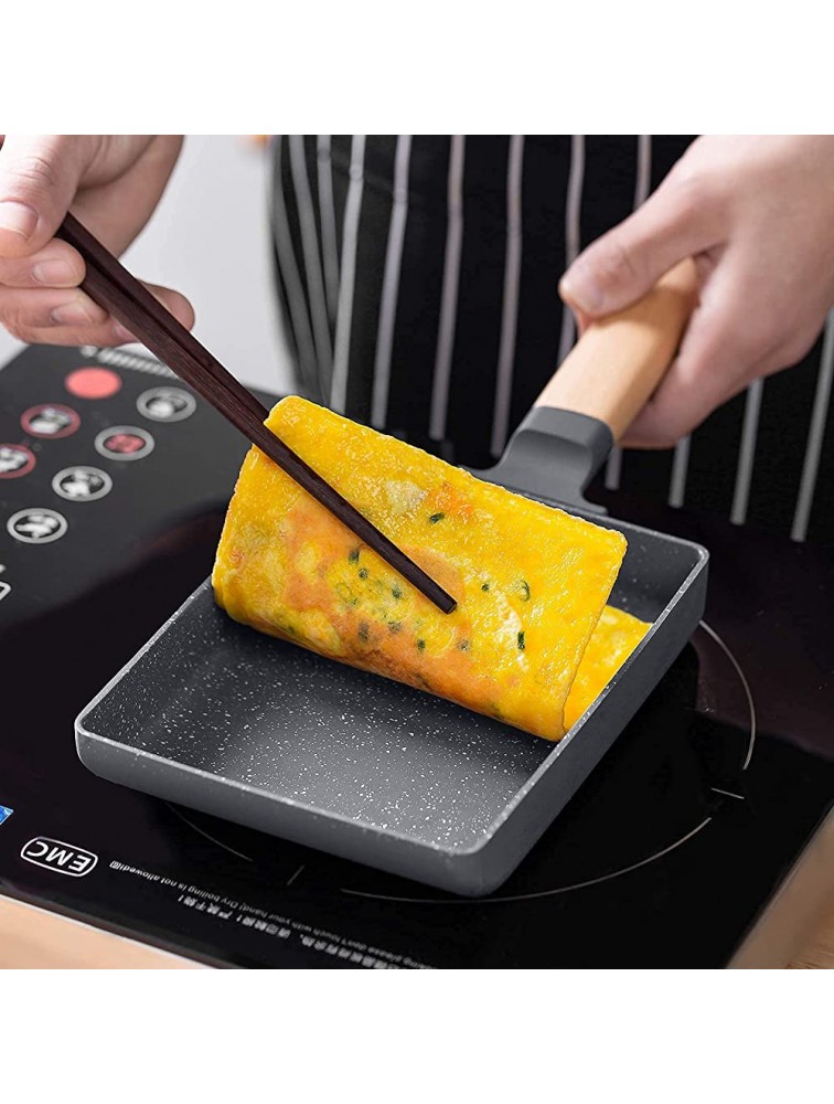 Tamagoyaki Pan Square Japanese Omelette Pan,Non-stick Egg Roll Pan,Rectangle Frying Pan Wood Handle,with Silicone Brush & Solid Wood Spetula,Grey - BBV6PORFP