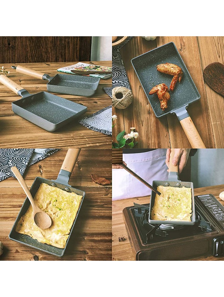Tamagoyaki Pan Square Japanese Omelette Pan,Non-stick Egg Roll Pan,Rectangle Frying Pan Wood Handle,with Silicone Brush & Solid Wood Spetula,Grey - BBV6PORFP