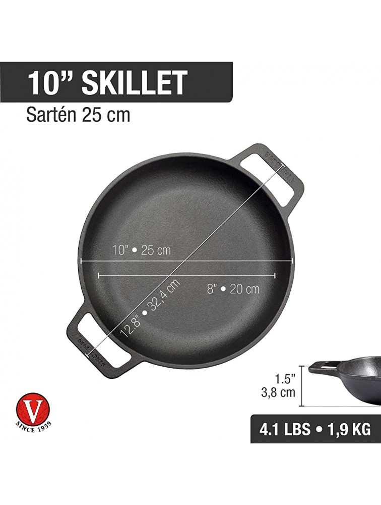 Victoria Cast Iron Round Skillet with Double Loop Handles Seasoned with 100% Kosher Certified Non-GMO Flaxseed Oil 10 Inch Black - BIKCXZNIV