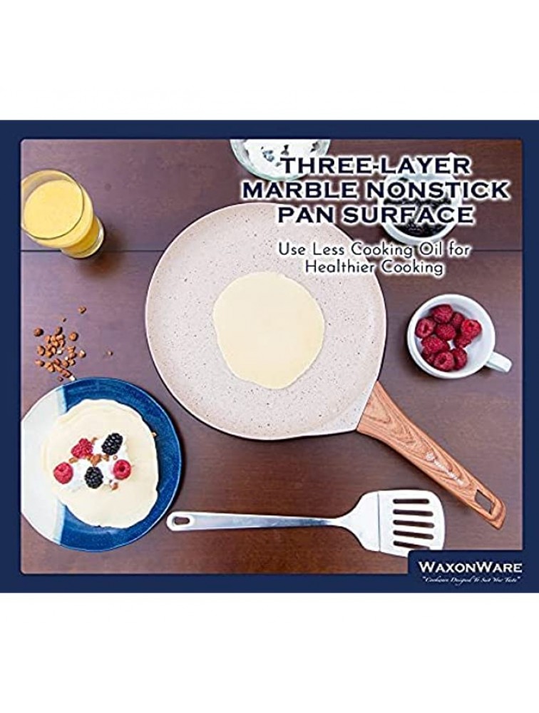 11 inch Nonstick Crepe Pan Set with Crepe Spreader: Marbellous Series Flat Stove Top Nonstick Pan for Crepes Tortilla and Dosa 100% PFOA Free Non Stick German Coating Pancake Pan WaxonWare - B5C4E0XHT