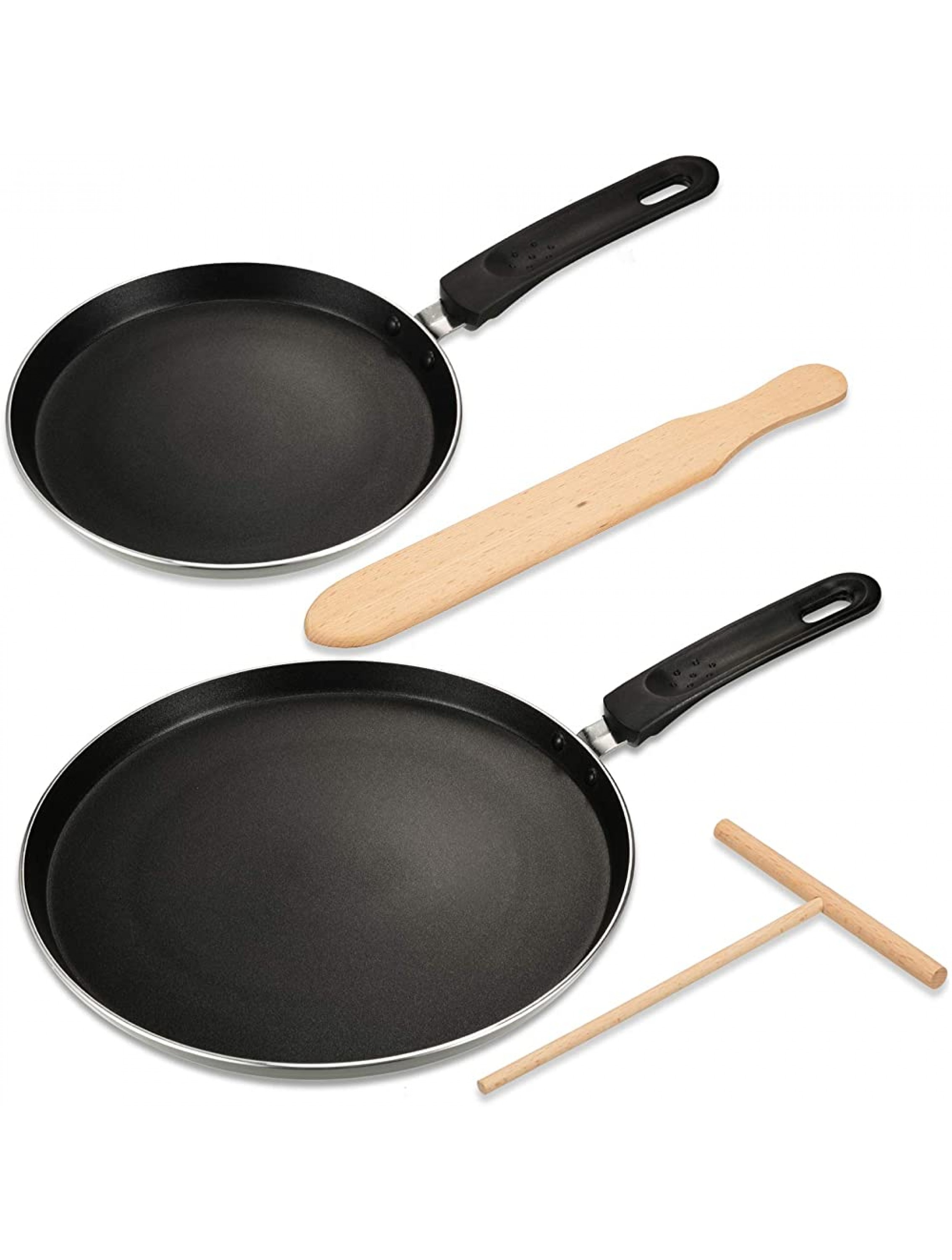 2 Pieces Non-Stick Crepe Pan Kitchen Omelette Frying Pan Pancake Cooking Skillet with Crepe Spreader and Spatula for Kitchen Cooking Tools - BUWK8FT63