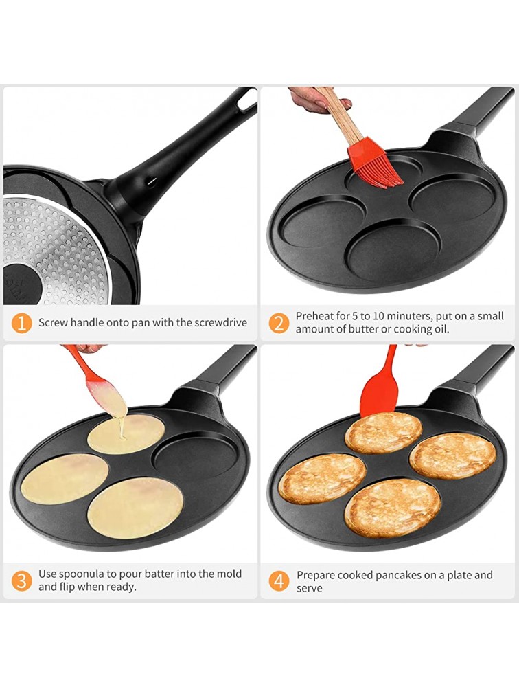 Cainfy Pancake Pan Nonstick-Suitable for All Stovetops & Induction Cooker 10.5 Inch Mini Silver Dollar Grill Blini Griddle Crepe Pan 4 Molds Cake Egg Skillet 100% PFOA Free Coating - BG9T1FAQ0